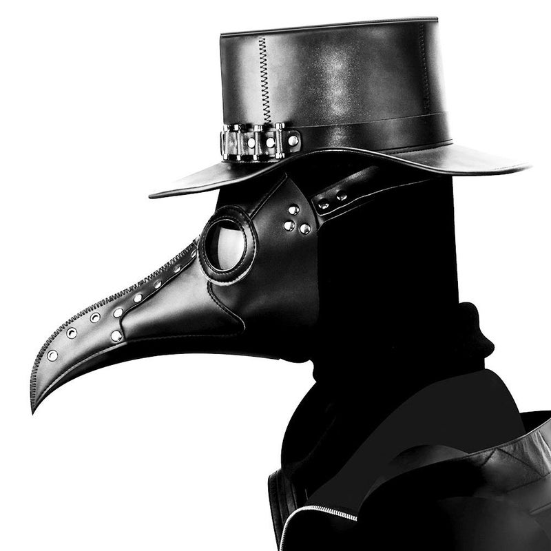 duduta Black PU Leather Plague Doctor Mask, Bird Death Mask Halloween Scary Costume Mask - Image 1